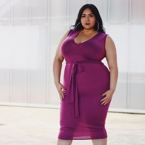 TIE WAIST BODYCON MIDI DRESS